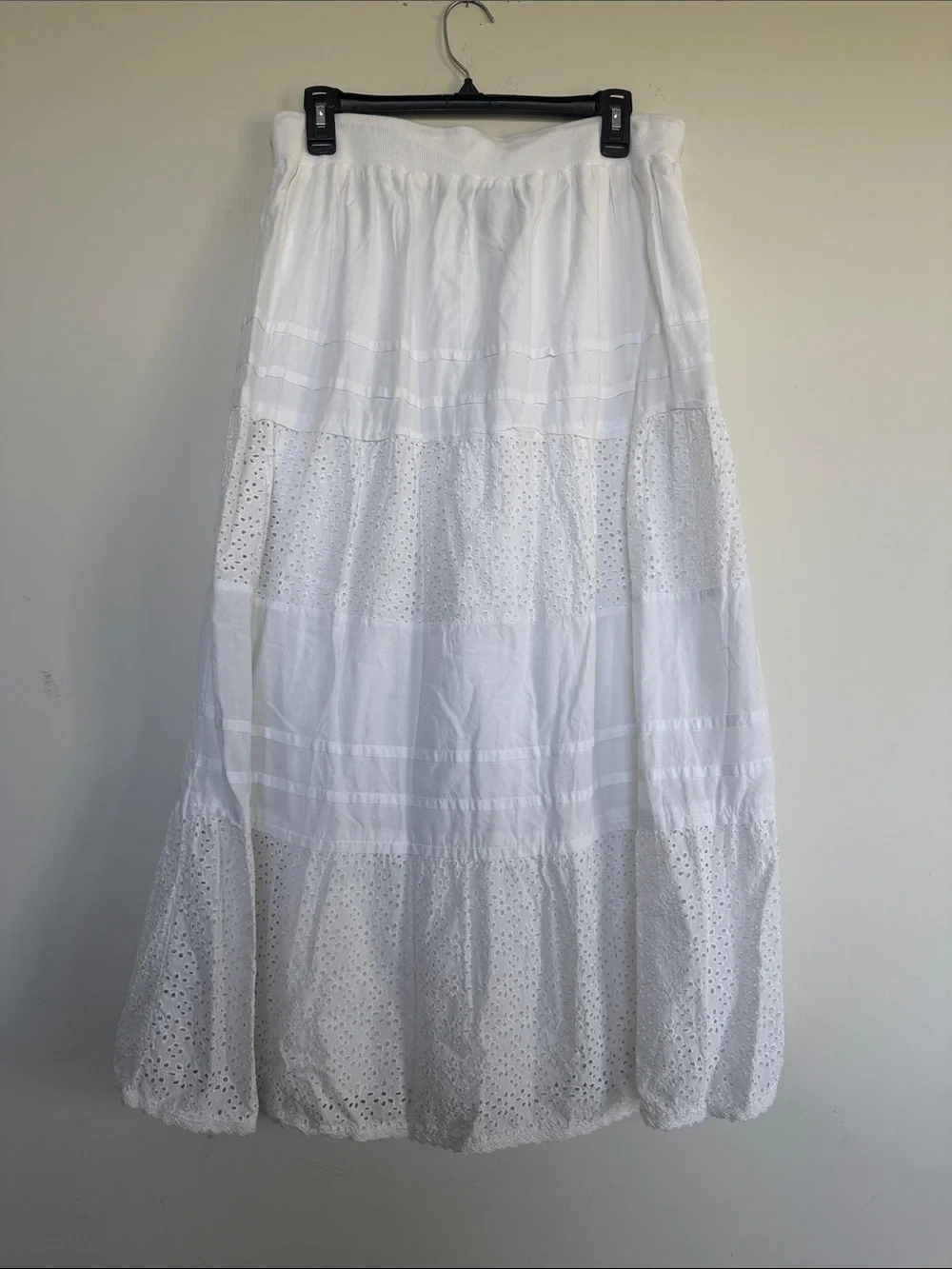 Jessica London White Tiered Eyelet Maxi Skirt with Tassel Drawstring - Picture 4 of 5